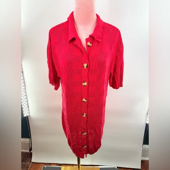 EUC Ezapine Red Crochet Coverup - Picture 6 of 11